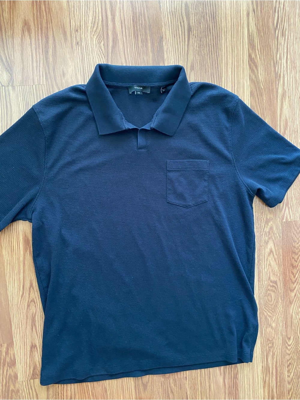 Vince Men's Navy Short-Sleeve Polo with Chest Pocket